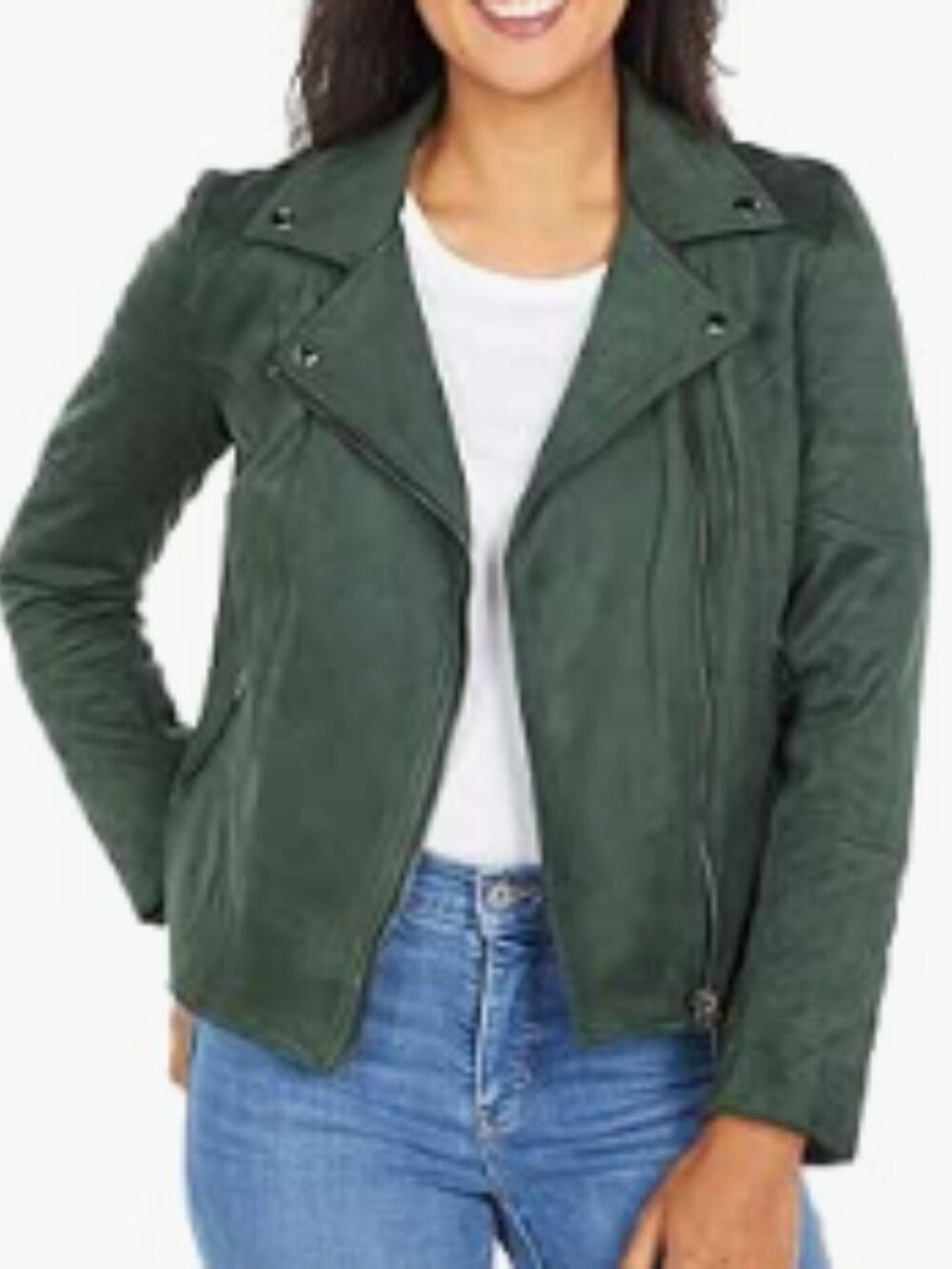 NWT KUT from the Kloth Faux Suede Moto Jacket, Hunter, Size L, Asymmetrical Zip